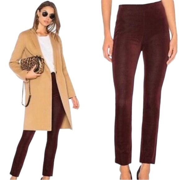 Theory Pants - THEORY Navalene Velvet Slim Straight Leg Pull on Pants in Deep Currant Size 0